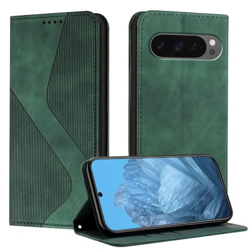 Étui portefeuille Google Pixel 10A vert avec rabat en cuir et coque magnétique