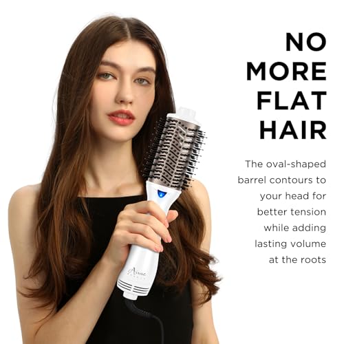 Image of Aima Beauty Blow Dryer Brush - Ionic Ceramic Hot Air Brush for Frizz-Free Straightening & Voluminous Blowout, 2.3'' / 60mm Oval Barrel with Nylon Bristles, 360 Surrounded Vent, 3 Heat Settings, White