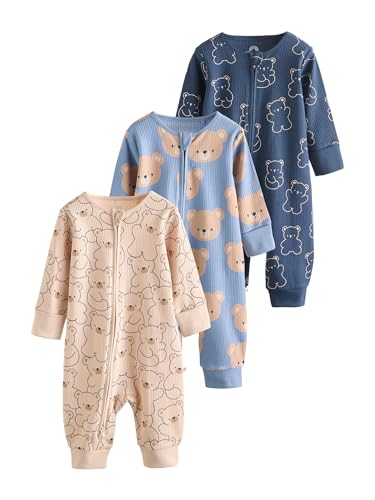 NEXT Bébé garçon Dors-Bien bébé en Coton sans Pieds à Zip Double Sens, Lot de 3 Brown/Navy 3 Mois