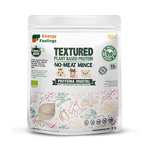 Energy Feelings Proteína de Guisante Texturizada Tipo Carne Picada Gruesa 400g | Proteína Vegana Ecológica Sin Azúcar Añadido | 53% Proteína Vegetal Texturizada Sin Gluten