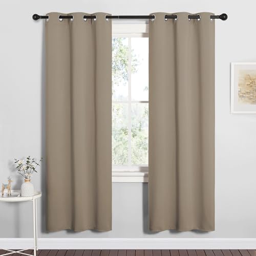 Image of NICETOWN Bedroom Curtain Panels Blackout Draperies, Thermal Insulated Solid Grommet Blackout Curtains /Drapes (Taupe, 1 Pair, 34 by 72-inch)