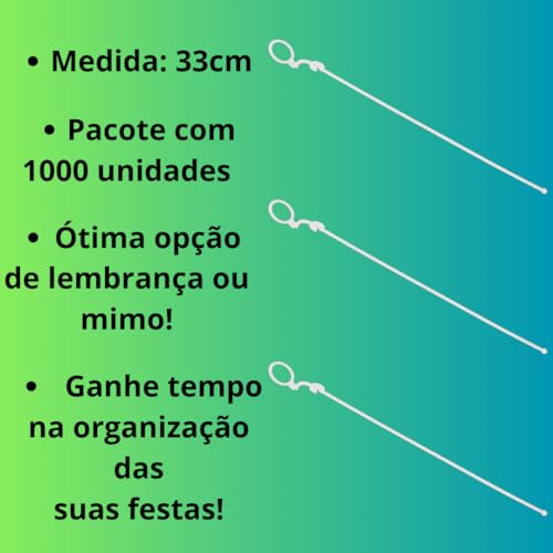 Kit 1000 Un Vareta Pega Balão Argola Prático Prende Fácil Suporte Bexiga 33cm