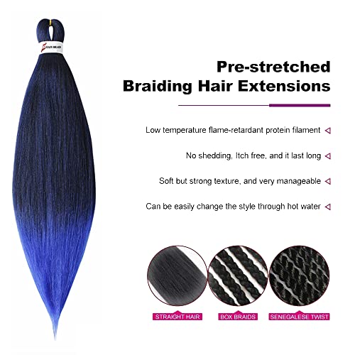 Braiding Hair Pre Stretched Braiding Hair 26 Inch 8 Packs Ombre Prestretched Hair For Crochet Box Braids,Prof Essional Itch Free Synthetic Hair Extension For Black Women,Yaki Texture(26Inch, 1B/Blue) #TOP2