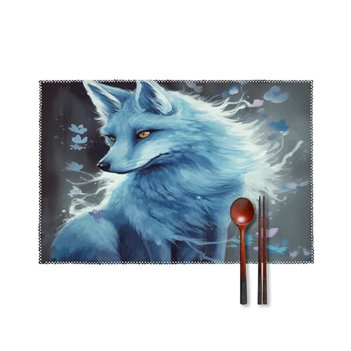 Set de table carré renard bleu en toile (lot de 6) lavable pour salle à manger - 2