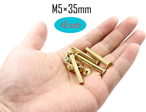 Lby 40 Sets M5 X 35Mm Chicago Screws Binding Screw Posts,Book Screws,Binding Barrels And Screws Assortment Kit, For Leather Saddles Purses Belt Repair,Copper-Plated #TOP2