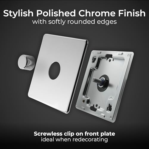 British General FPC81P-01 Schraubenlose Flache Platte, 400 W, 1-Gang-2-Wege-Dimmschalter, poliertes Chrom, Single Dimmer Switch