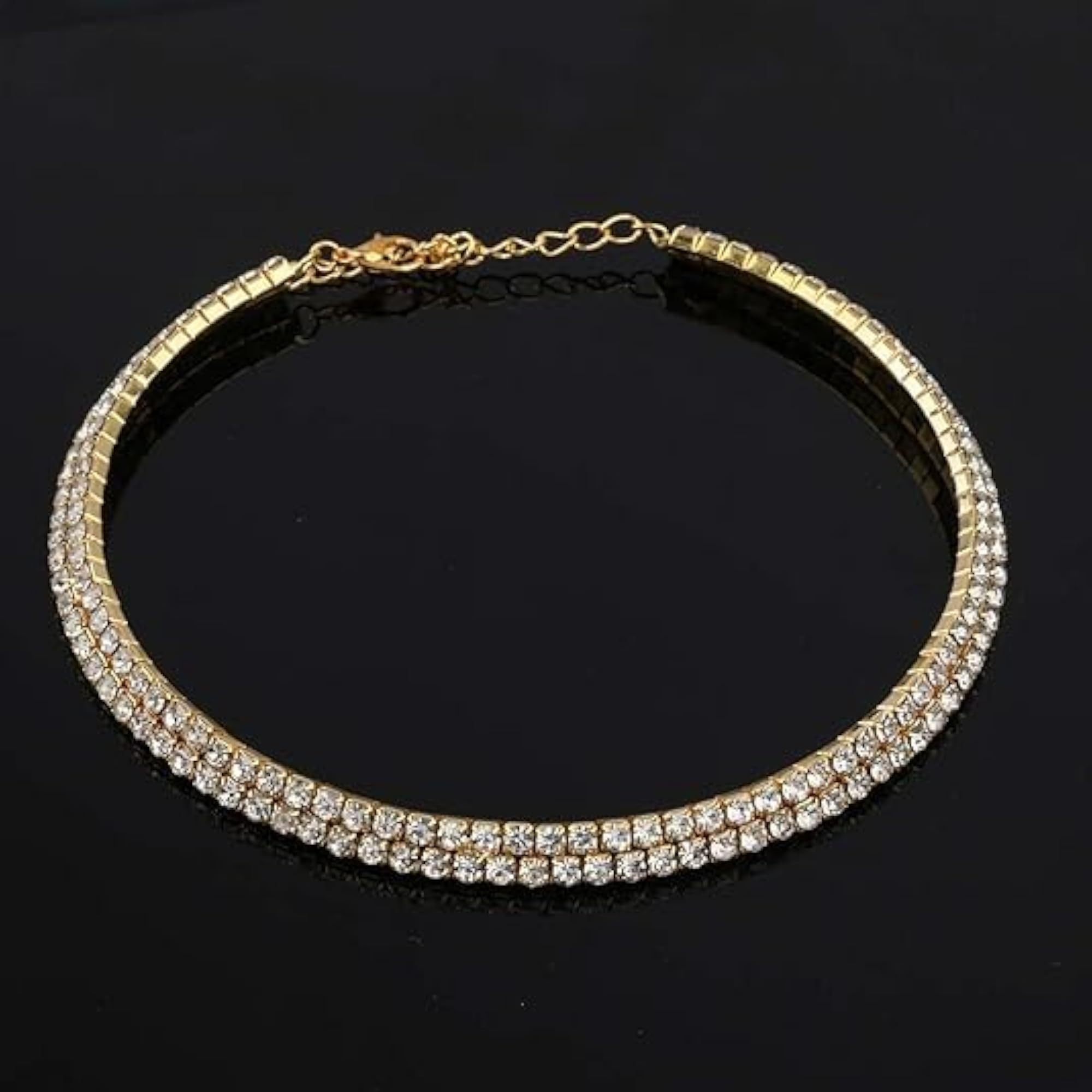 Double Line Diamond Necklace with 24 Synthetic Stones