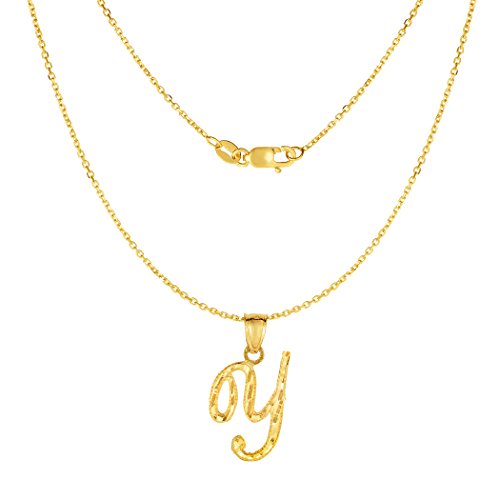 Floreo 10K Yellow Gold Charm Pendant Letter A-Z Personalized Alphabet Initial Name with optional 18 Inch Necklace3