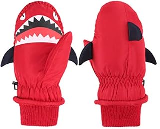 Pesaat Shark Waterproof Kids Gloves Warm Boys Girls Mitten For Winter Children Outdoor Glove With String