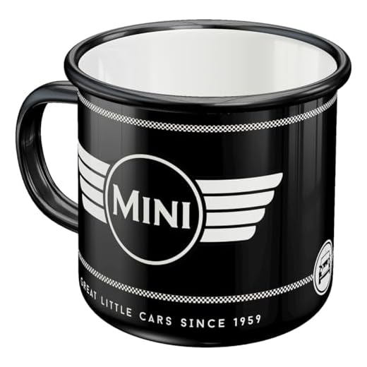 Nostalgic-Art Taza esmaltada retro, Mini – Logo Black – Idea de regalo para aficionados a coches, Copa para camping, diseño vintage con frase, 360 ml