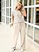 Glamaker Two Piece Sets for Women Summer Lounge Set Short Sleeve Pullover Tops Sweatpants 2025 Fashion Outfits Khaki XL