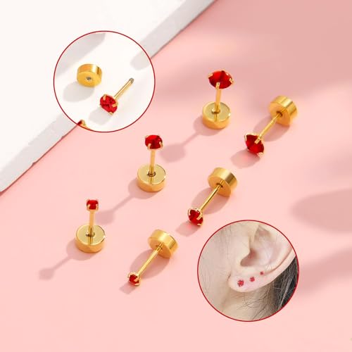 Small CZ Stud Flatback Earrings for Women,Dainty Flat Screw Back Cartilage Earring Stud,Helix Conch Tragus Piercing Jewelry,Tiny Cubic Zirconia Studs Hypoallergenic4