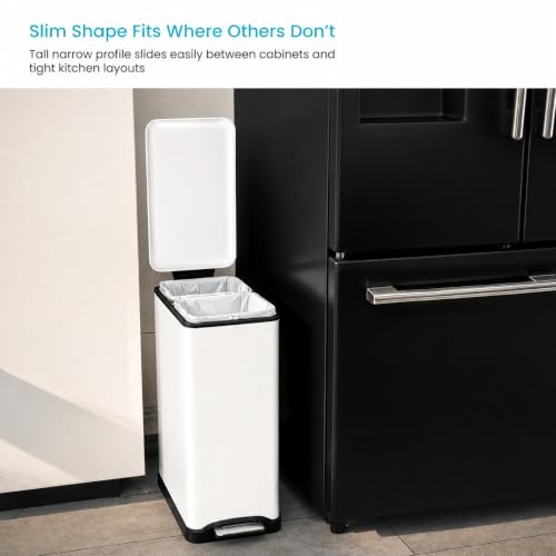 Image of Home Zone Living 13 Gallon Slim Kitchen Trash Can with Dual Compartments for Recycling, Stainless Steel, White, 50 Liters Total