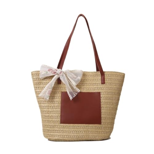 Bolso Paja Bolso tejido de un solo hombro, bolso de paja, bolso portátil de playa for vacaciones junto al mar Bolso Paja Mujer(K)