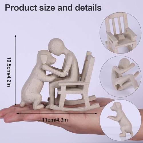 Figura decorativa de hombre y perro en resina pequeña miniatura 3