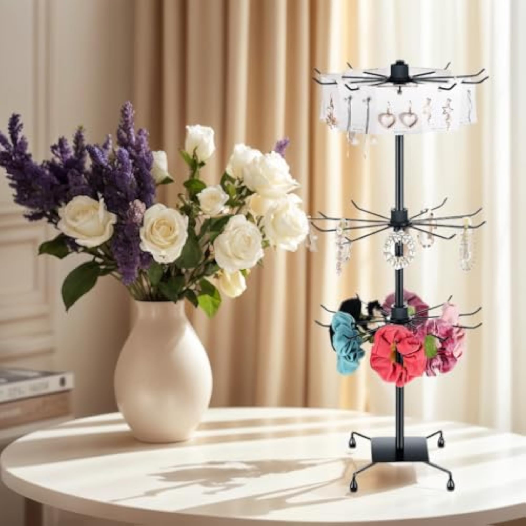 3 Tier Rotating Keychain Earring Display Stand, Black