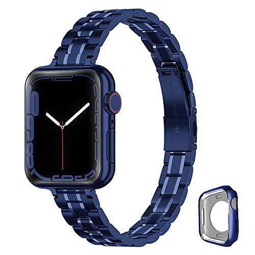 Bracelet Apple Watch femme acier fin réglable bleu iWatch 40mm 41mm 44mm