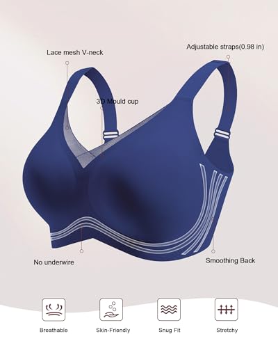 Image of HORISUN Seamless Mesh Lace Bras for Women No Underwire Wireless Bras with Support and Lift Full Coverage Deep V Bralettes