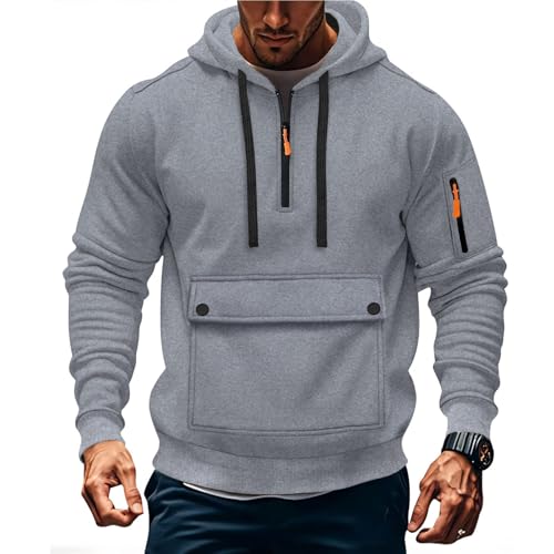 Men's Sweatshirt Quarter Zip Long Sleeve Fashion Fall Casual Hoodies Pocket Color Block Loose Fit Outdoor Pullover