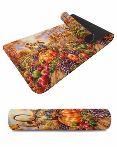 Debedcor Heat Proof Table Pads Waterproof Decorative, Hello Fall Non-Slip Table Countertop Protector, Farmhouse Farm Harvest Fruit Scarecrow Insulation Mat for Kitchen Room, 40 x 12 Inches
