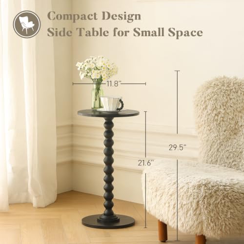 Image of Fultyle Round Side Table, Small Drink Table for Small Spaces, Modern Accent End Table Nightstand with Solid Wood Leg for Living Room, Bedroom, Corners, and Office (Black)