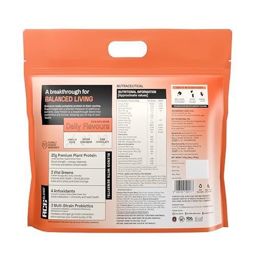 Image of Ace Blend Daily 20G Plant Protein (60 Servings) | Pea & Brown Rice Isolate | 3 Vital Greens 4 Antioxidants 3 Probiotics | Boosts Strength, Recovery, Fat Loss | No Added Sugar | Unisex | Orange Flavour