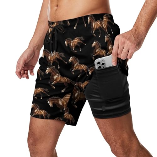 Horse Racing Mens Swim Trunks Swimming Board Shorts with Compression Liner Summer Beach Bottom2
