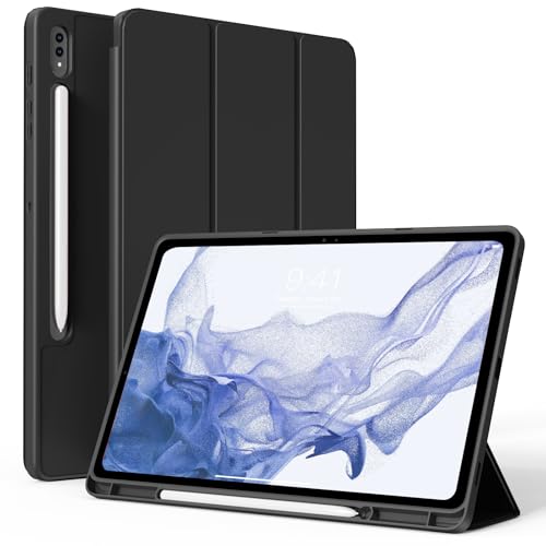 KVTVOU Case for Samsung Galaxy Tab S8/S7 (2022/2020, 11 Inch) with S Pen Holder, Tri-Fold Folio Stand Protective Cover, Soft TPU Back Shell, Support S Pen Charging & Auto Sleep/Wake, Black