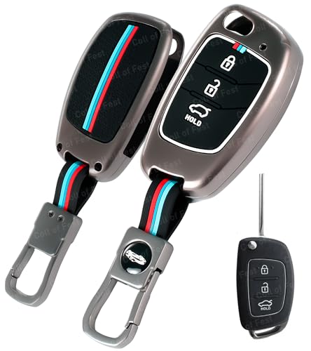 Image of Coll of Fest Metal Silicon Key Cover Compatible with Hyundai Creta | Venue | i20 Elite | Verna | Aura | i10 Grand Nios | Alcazar | Tucson | Xcent | Exter | i20 Active 3 Button Flip Key