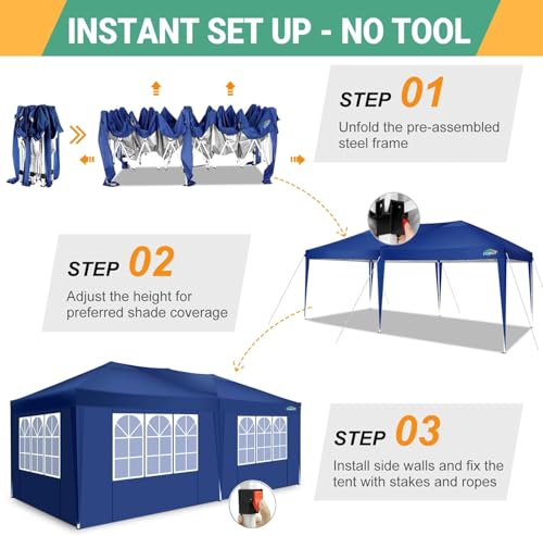 COBIZI Faltpavillon 3x6 Pavillon wasserdicht Winterfest, Pop Up Pavillon Klappbar 3x6 Zelt mit 6 Seitenwnden|3 Höhenverstellbar|UV-Schutz|Gardenpavillon Partyzelt für Markt, Freien Event,Navy Blau