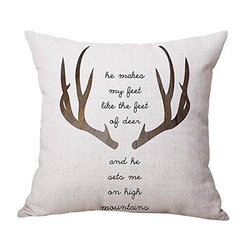 Fxbar,Simple Antlers Print Throw Pillow Case Christmas Pillow Covers Cute Deer Pillow Encasement(D)