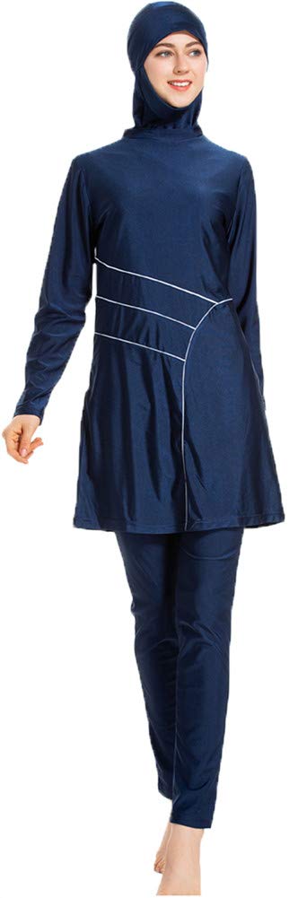 Muzułmański kostium kąpielowy – muzułmański strój kąpielowy dla muzułmańskich kobiet – hijab zdejmowany (niebieski, Azja 4XL~biust: 108cm)