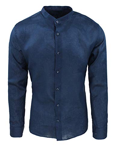 Chemise de lin pour homme anti-transpiration coupe étroite bleue confortable