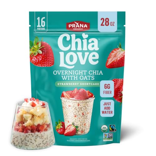 Image of Chialove Organic Overnight Chia with Oats Strawberry Shortcake | 28 oz Bags - 2 Pack | Rich in Fiber & Protein, Vegan, Non-GMO | Ready to Eat Breakfast