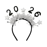 Diadema de Año Nuevo – 24,5 x 23 x 1,5 cm Decoraciones de fiesta con purpurina – Diademas doradas y plateadas con borde de estrella – Para la celebración de la fiesta de Navidad, cumpleaños, Carnaval