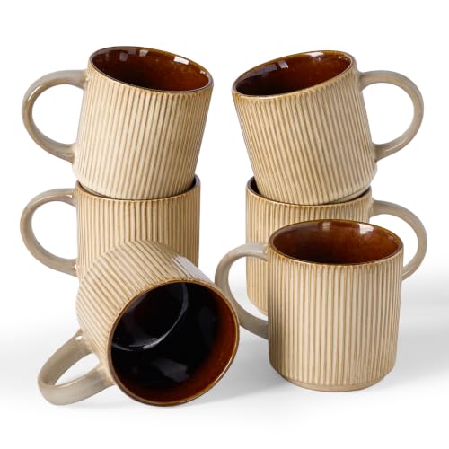 famiware Coffee Mug Set of 6, Star 12 oz Ceramic Mugs Cups Set with Handle