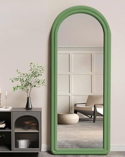 Otlsh Floor Mirror, Arched Full Length Mirror with Stand, Standing Mirror, 63"x24" Full Body Mirror, Large Mirror, Wall Mirror, Freestanding, Wall Mounted, Flannel Frame -Green