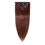 100% Remy Human Hair Clip in Extensions Grade AAAAA Natural Hair Full Head 7pcs 16clips Standard Weft Long Silky Straight for Women Fashion and Beauty (20' /20 inch 70g,#33 Dark Auburn)