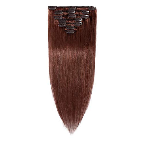 100% Remy Human Hair Clip in Extensions Grade AAAAA Natural Hair Full Head 7pcs 16clips Standard Weft Long Silky Straight for Women Fashion and Beauty (20" /20 inch 70g,#33 Dark Auburn)