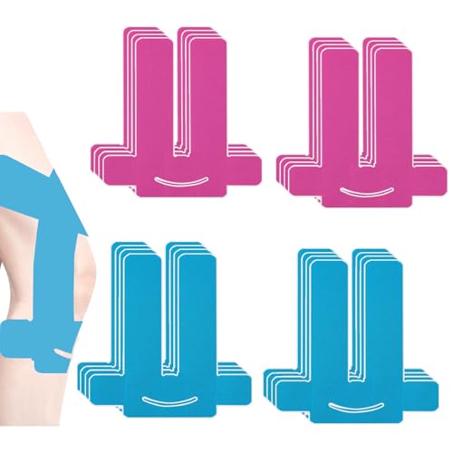 16 cintas de kinesiología para rodillas, precortadas, cinta deportiva precortada, resistente al agua y elástica para el dolor de rodilla, color azul y rosa