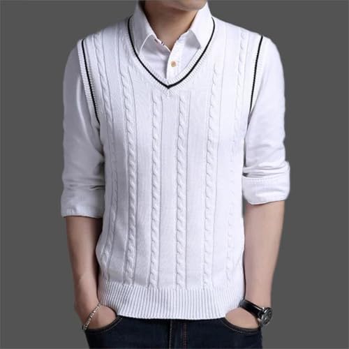 Men’S Thick Cable Knitted V-Neck Sweater Vest Korean Style Sleeveless Solid Color Pullover Waistcoat2