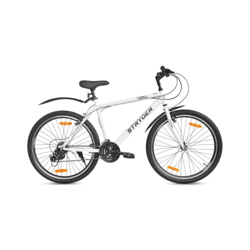 Image of Stryder 26T Street Fire Multispeed Gear Mountain Cycle (White-White) - V Brake | Rigid Fork | Welded Steel Frame | Alloy Rims | Unisex MTB Bicycle | 85% Assembled