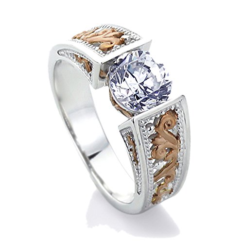 Rhodium Plated Sterling Silver Wedding & Engagement Ring 14K Pink Gold Plated Two Tone Finsh Set Solitare, Round Cut 1.3 Carat Cubic Zirconia (Size 5 To 9) Size 8 #TOP18