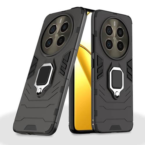 Image of Pikkme Realme 12 Pro 5G / Realme 12 Pro Plus 5G Back Cover | D5 Tough Armor Bumper | 360 Protection Case | Ring Holder Stand Case (Black)