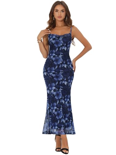 Image of Allegra K Women Wedding Guest Mesh Floral Spaghetti Strap Dress