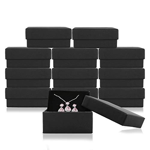 Jewelry Gift Boxes Necklace Earring Ring Box Gift Box,12 Pieces Square Cardboard Jewelry Gift Boxes,Cotton Filled Cardboard Paper Jewelry Box Gift Case (3.15X3.15X1.1 Inches) (Black) #TOP29