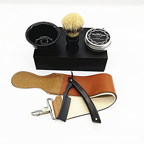 Rasiermesser Set, Classic Collection Vintage Holzkiste Straight Cut Throat Holz Rasiermesser mit Haar Rasierpinsel Naturbraun Rindsleder Streichriemen Cover