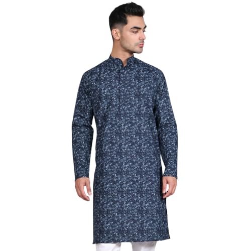 Image of Majestic Man Women's Cotton Regular Fit Casual Ethnic Motifs Printed Mandarin Collar Long Kurta