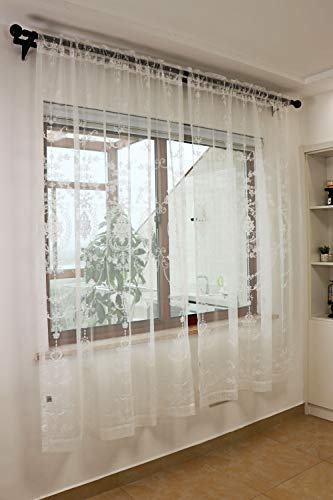 SLOW SOUL 2 Panels White European Style Sheer Curtain Embroidered Window Curtains Europe Floral Tulle for Living Room Bedroom with Rod Pokcet White 54W X 90L inch - Image 3