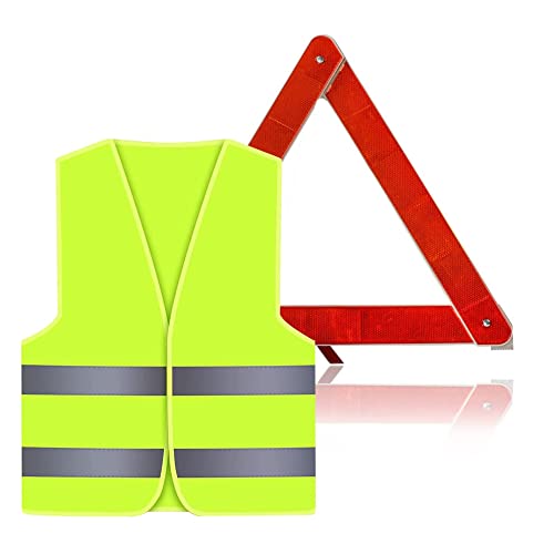 Gilet de SéCurité Et Triangle D'Avertissement Triangle de Panne De Voiture Triangle D'Avertissement RéFléChissant à...